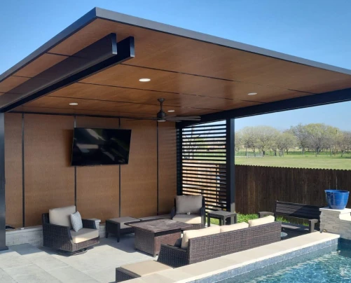 Cantilever pergola on concrete.