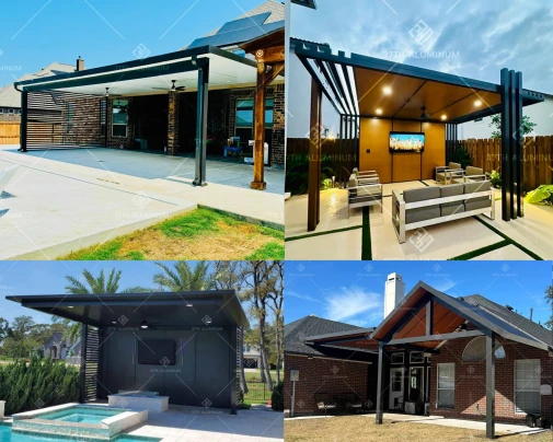 Four luxury pergolas for outdoor spaces.